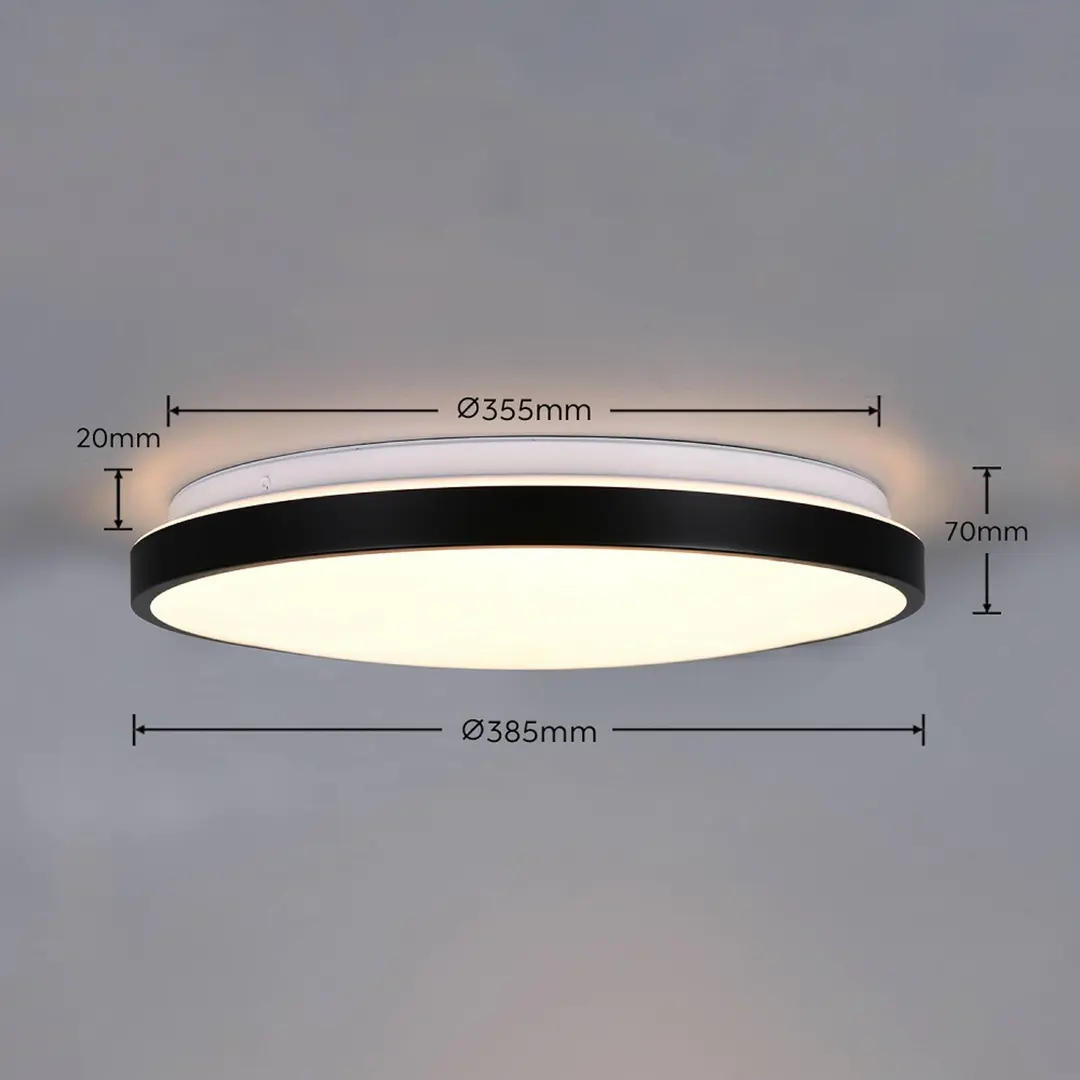 Trio Lighting LED-Deckenlampe Fena, schwarz matt, Ø 38 cm, Metall, IP44