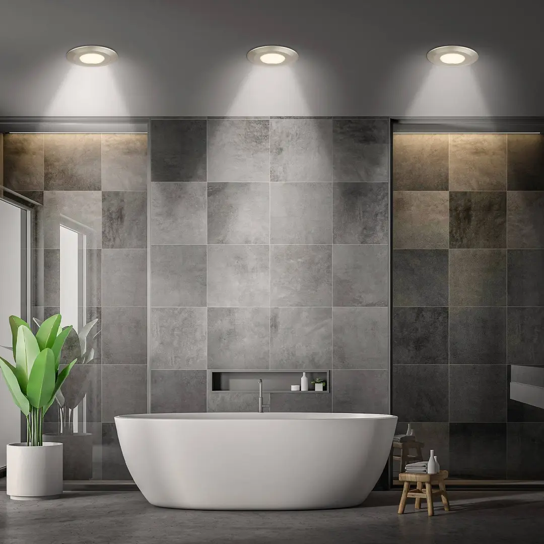 Briloner LED-Einbauleuchte Klira, nickel matt, Ø 9 cm, IP44, 3er