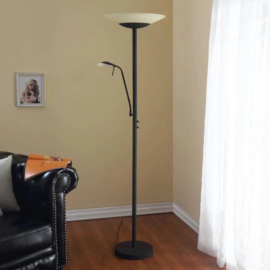 Lindby LED-Stehlampe Ragna, Leselicht, dunkelbraun, dimmbar