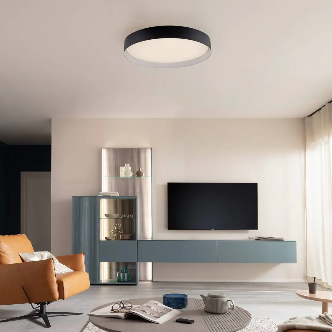 Schöner Wohnen LED-Deckenleuchte TAVOLI, schwarz, Ø 49 cm, Metall, CCT, dim