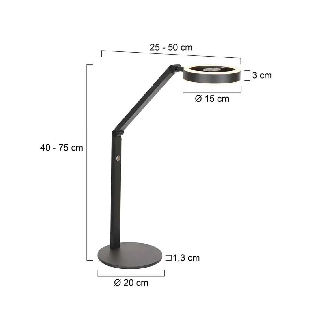 Steinhauer LED-Tischleuchte Ringlux, schwarz, Metall, verstellbar