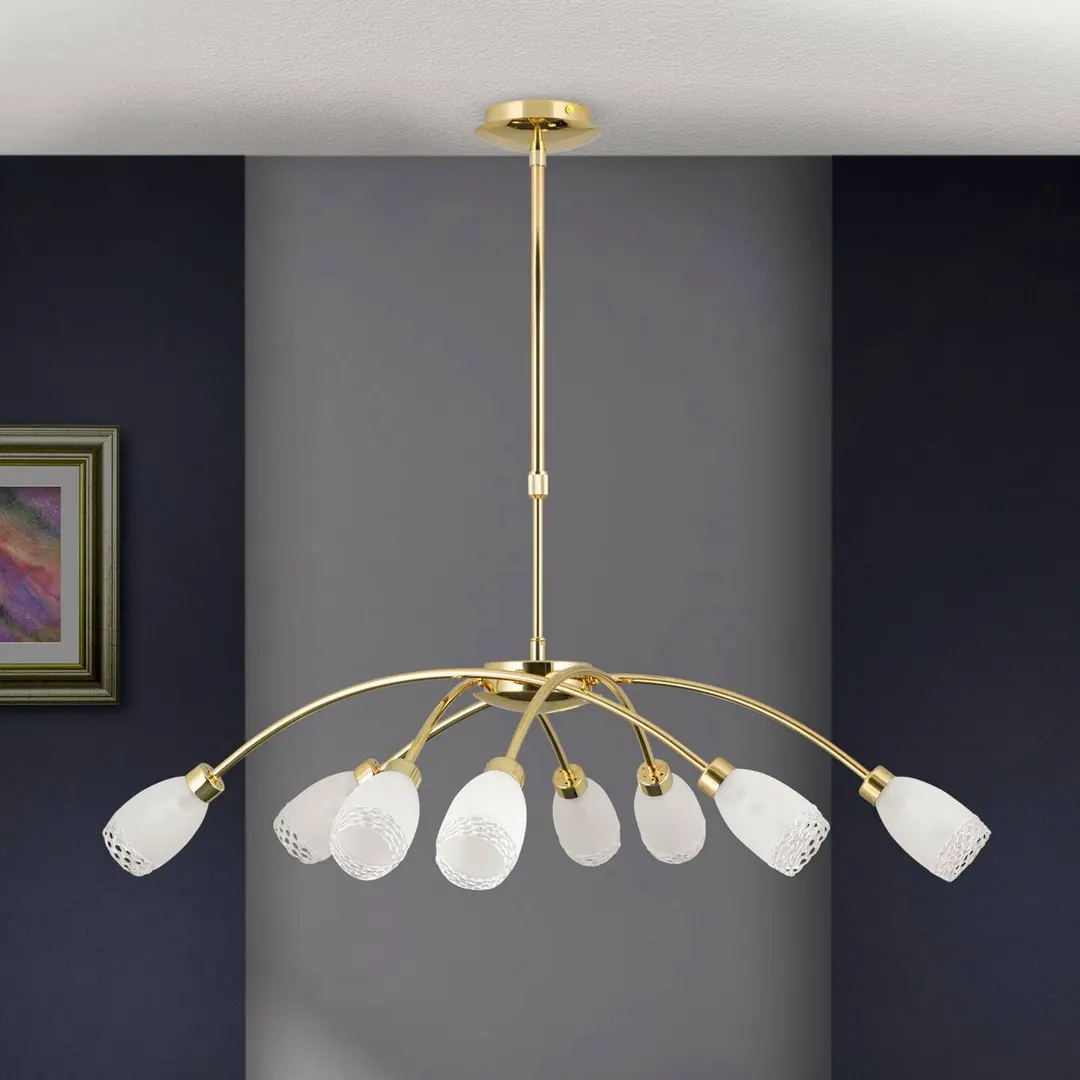 Orion Hängelampe CARLA, messingfarben, Ø 84 cm, Metall/Glas 8-flg.