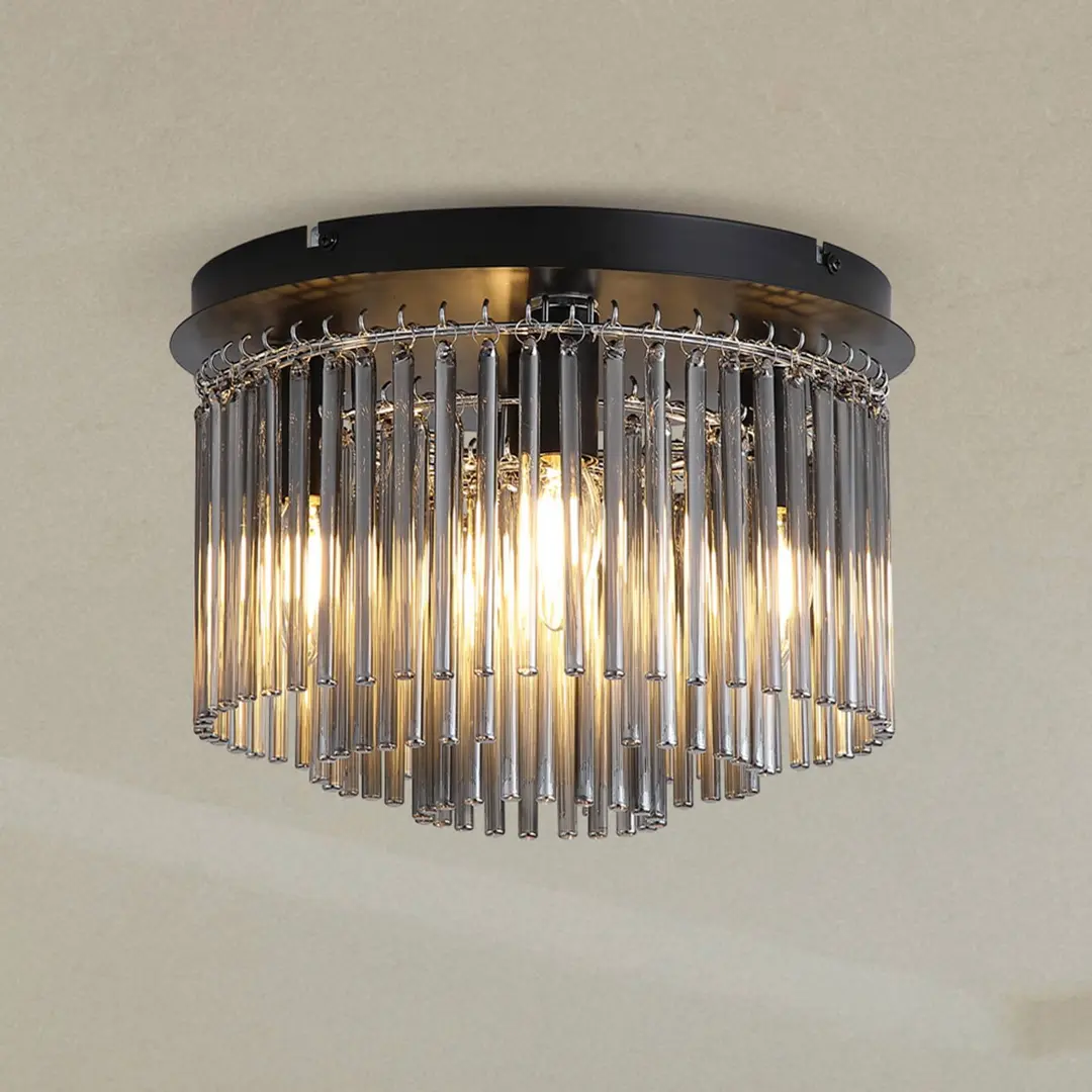 Searchlight Deckenlampe Swizzle, schwarz/rauchgrau, Ø 32 cm, Glas/Metall