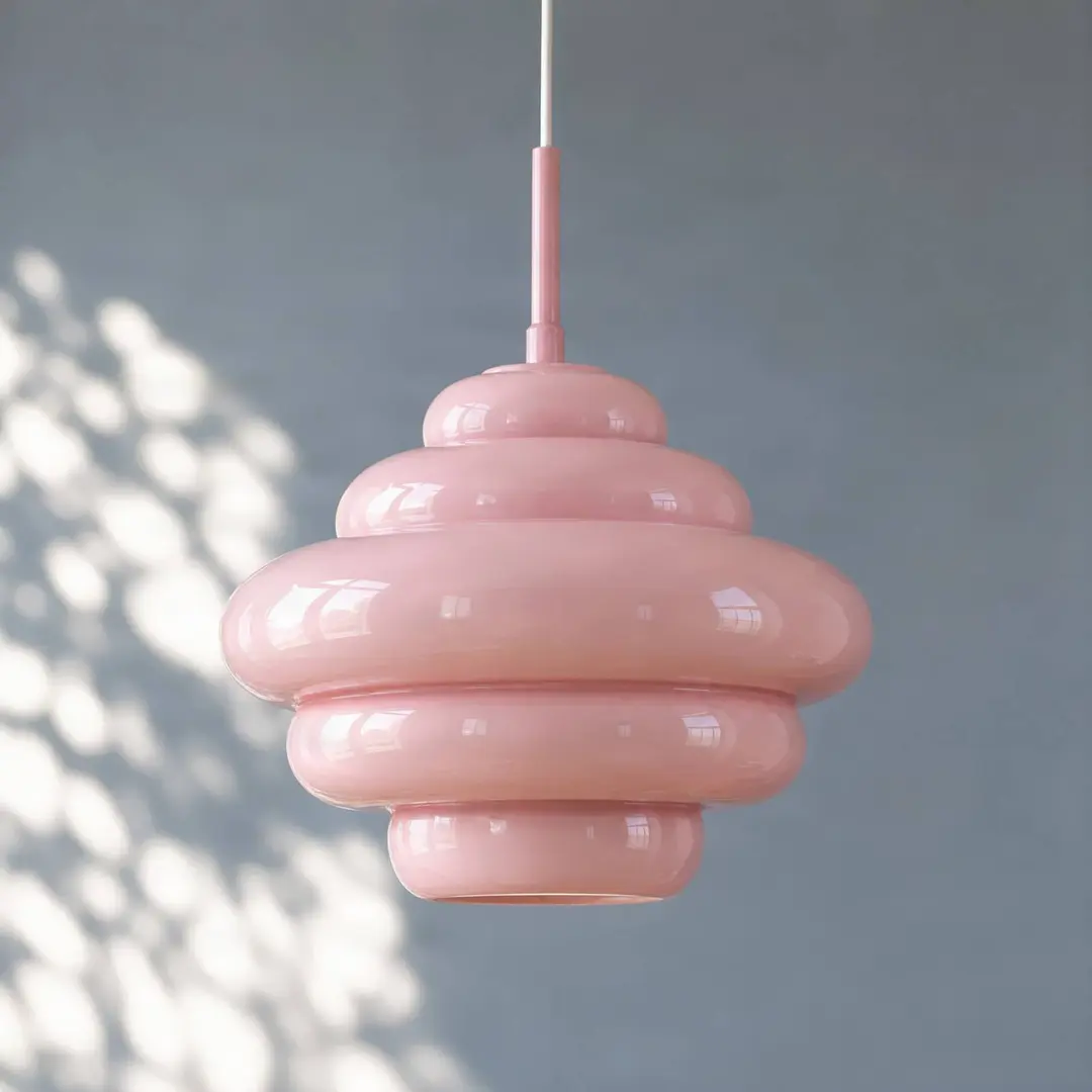 Lucande Hängeleuchte Leilani, Ø 35 cm, rosa, E27, Glas