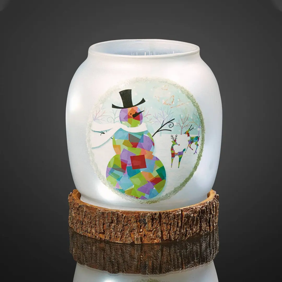 Hellum LED-Glasvase Schneemann, batteriebetrieben
