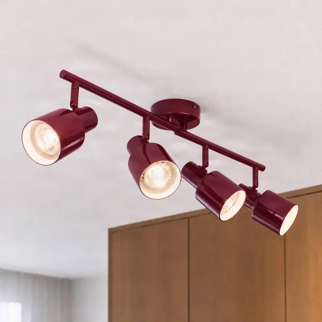 Lindby Deckenstrahler Ovelia, dunkelrot, 80 cm, 4-flg., E27