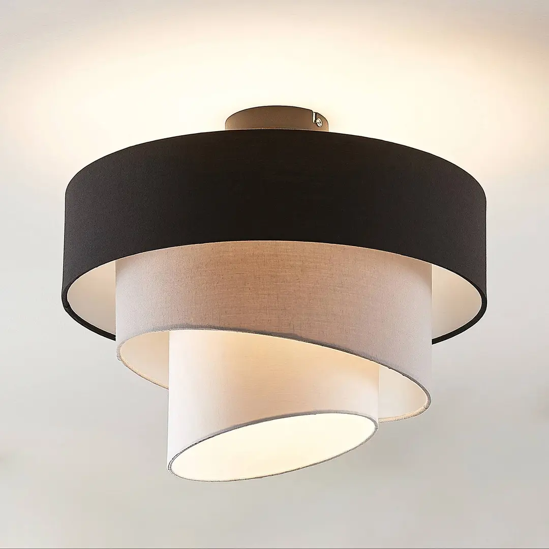 Lindby Deckenlampe Coria, schwarz/grau/weiß, Ø 40 cm, E27