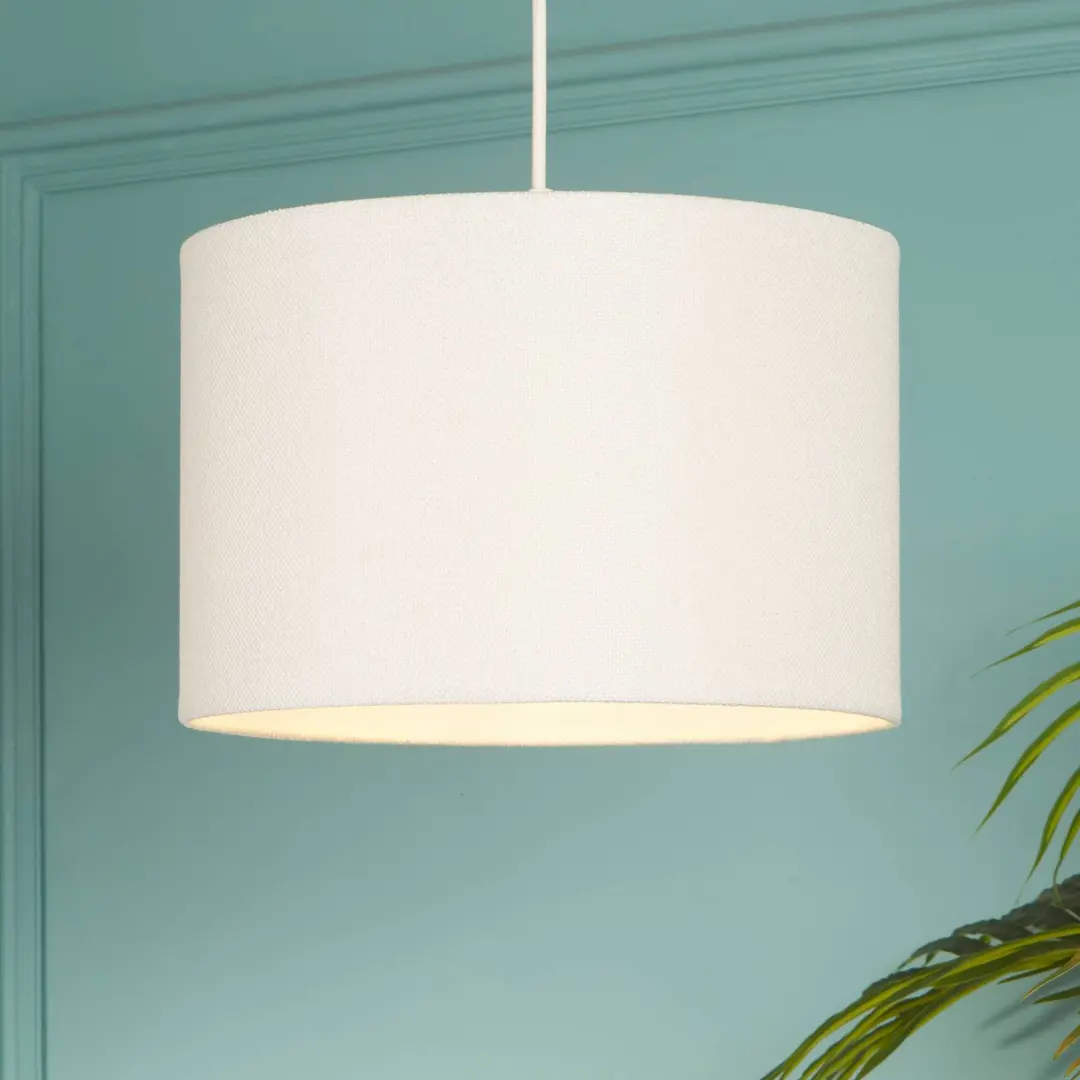 Searchlight Pendelleuchte Rayna, Ø 30 cm, weiß, Leinen, E27