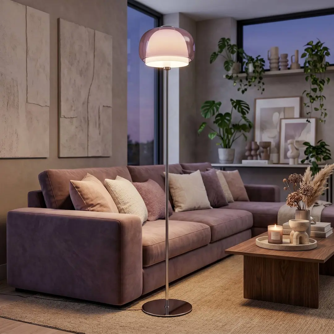 EGLO Stehlampe Belomontejo, pink-transparent, Glas, Stahl, E27