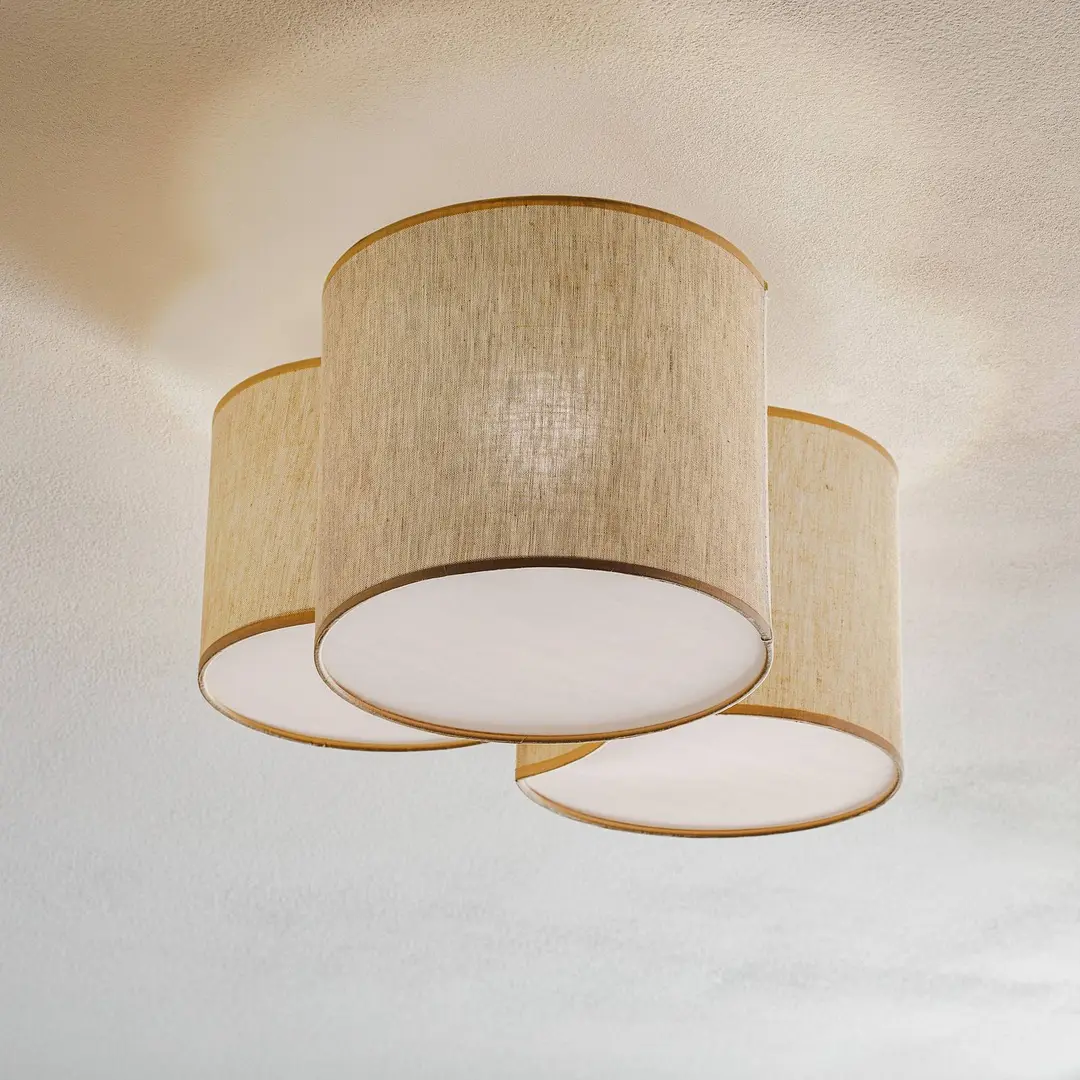 TK Lighting Deckenleuchte Mona Nature, 3-flg., Leinen natur