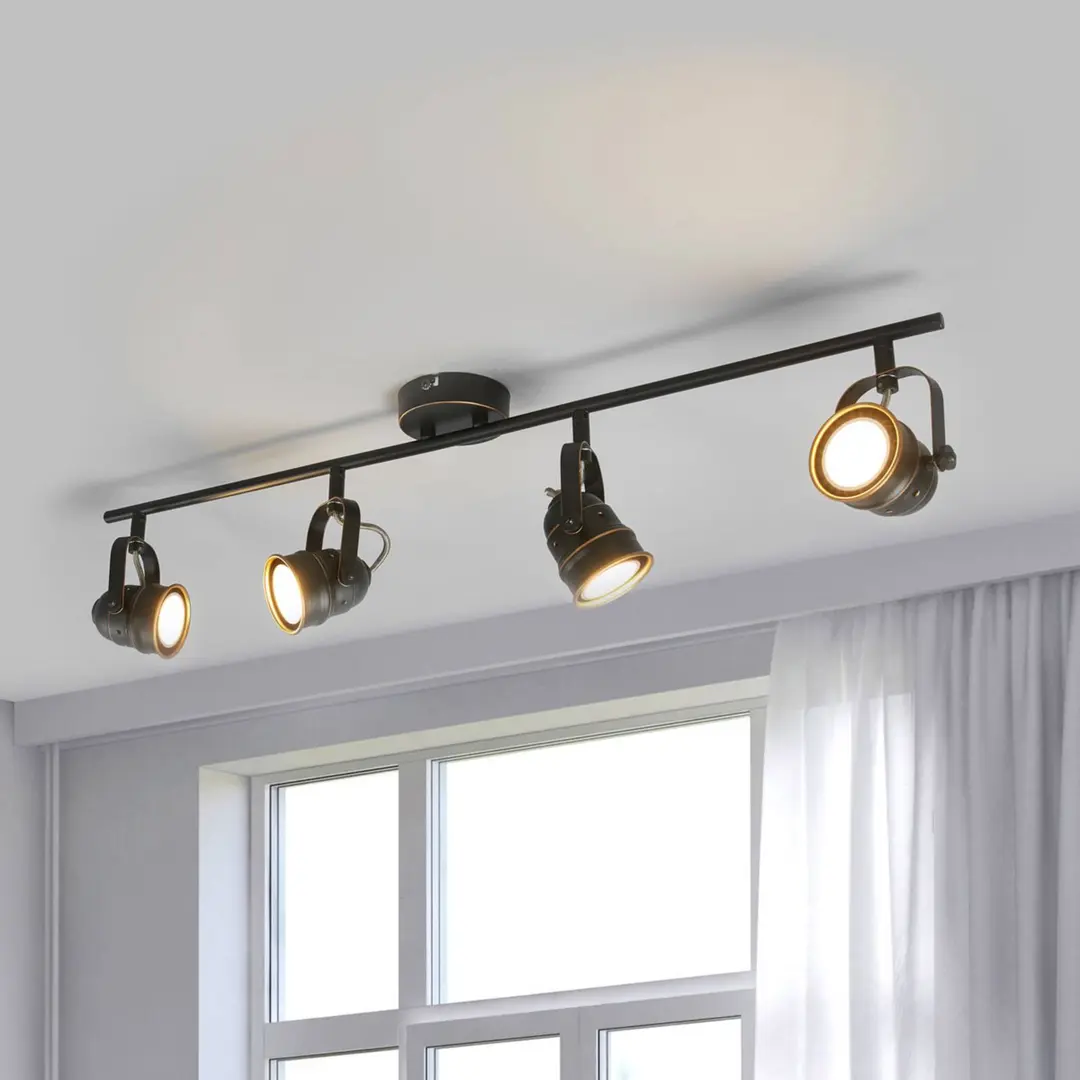 Lindby Deckenstrahler Leonor, 4-flg., schwarz, Metall, 78 cm