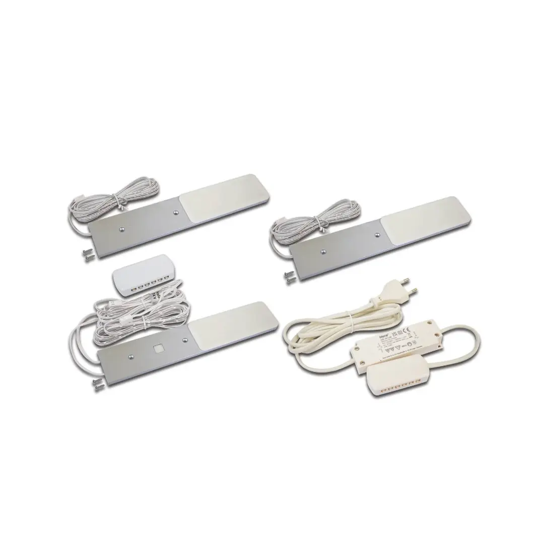 Hera LED-Unterschrankleuchte S-Pad F, 3er-Set, alu 4.000 K Dimmer
