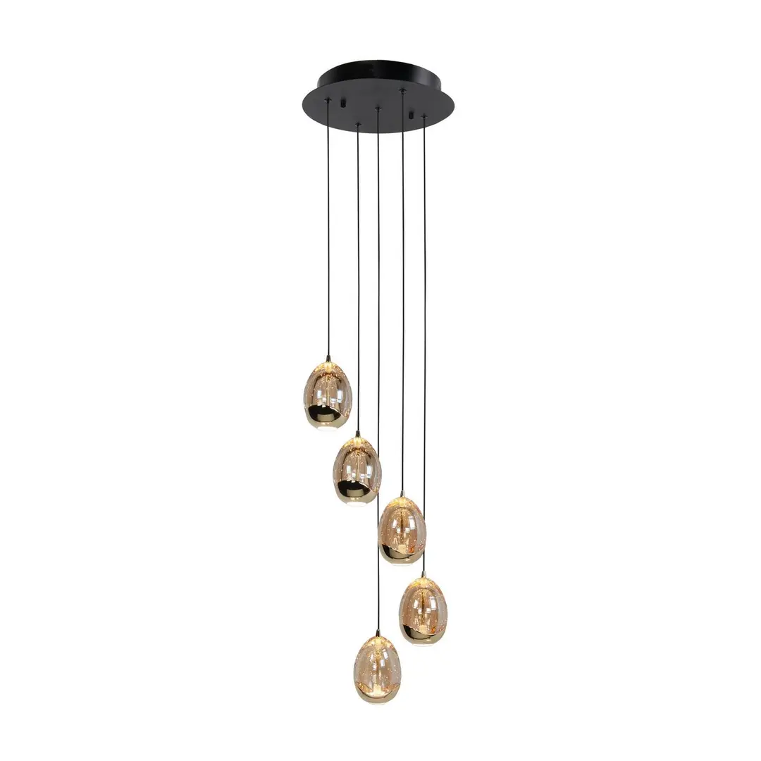Highlight Hängelampe Golden Egg, amber/gold Ø 30 cm 5-flg. Glas/Metall