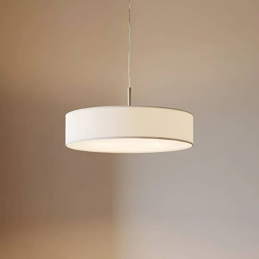 Lindby Hängeleuchte Sebatin, Ø 50 cm, creme Stoff, E27