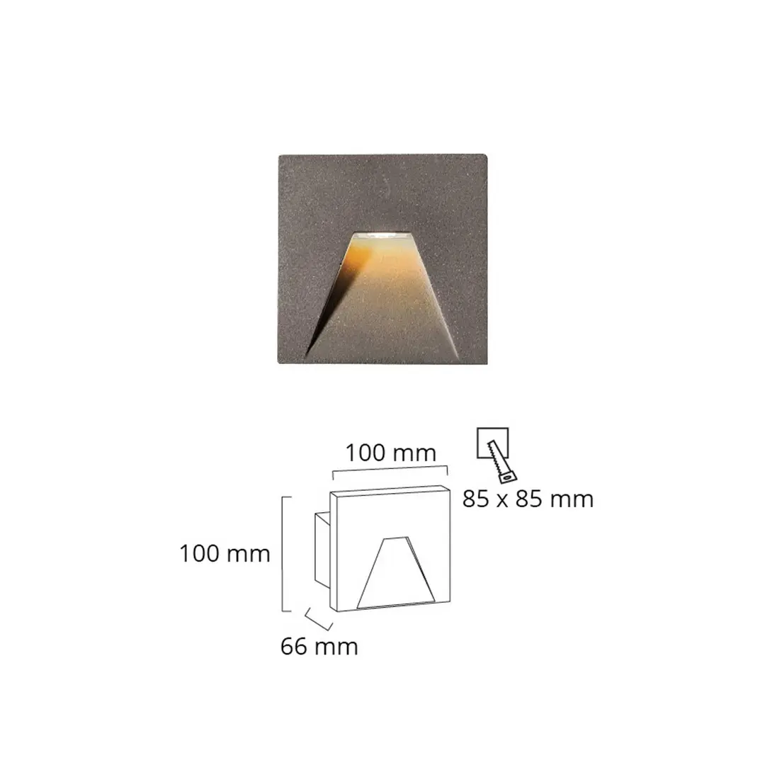 Viokef LED-Außenwandeinbauleuchte Space, grau, 10x10 cm