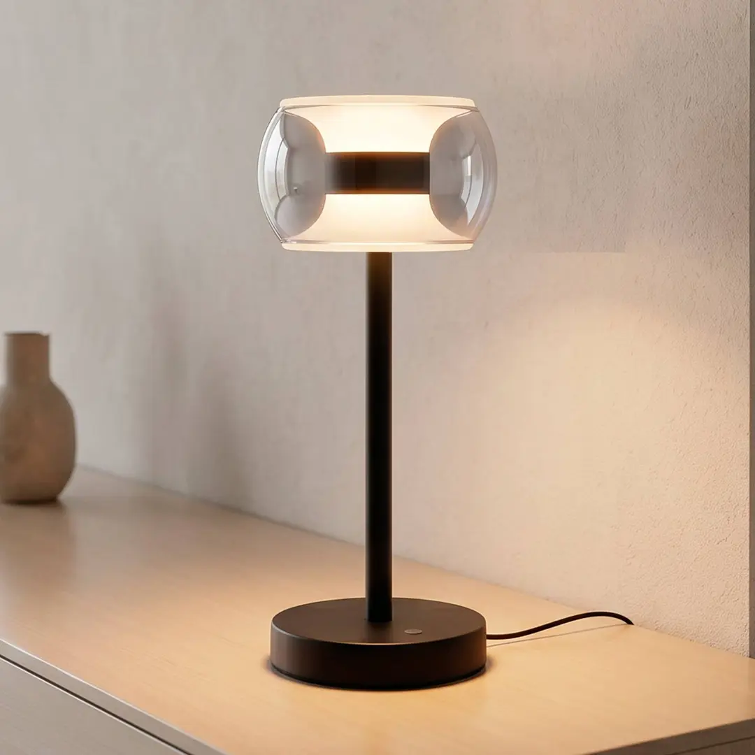 PAUL NEUHAUS LED-Tischlampe Fumea, Höhe 35 cm, schwarz/rauch, Glas CCT