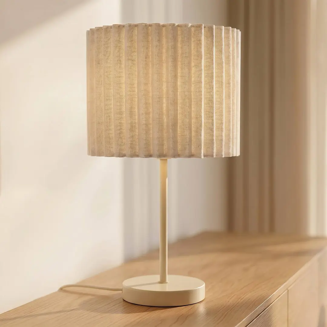 Lindby Tischleuchte Libbie, Höhe 45 cm, Leinen, creme, E27