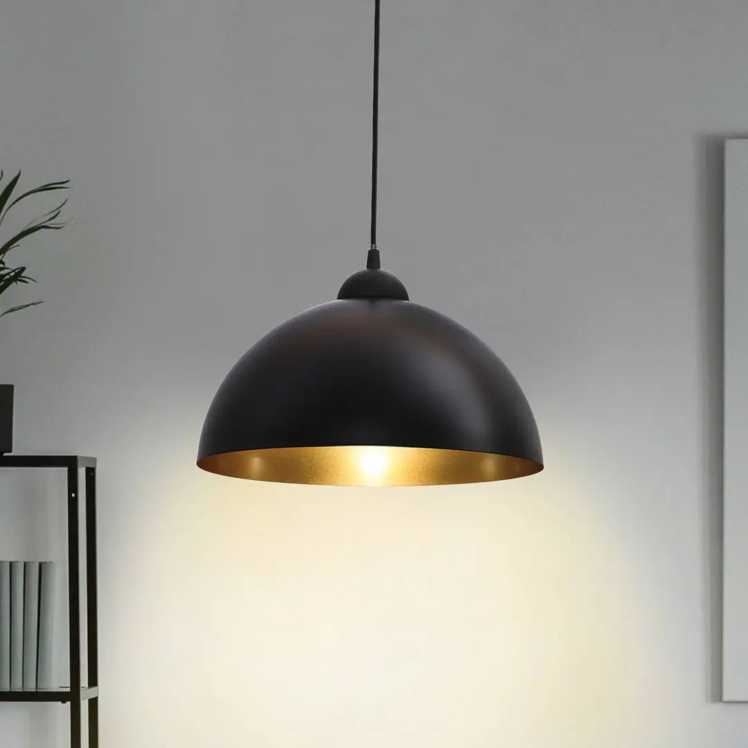 B.K. Licht Hängelampe Goldi 2er-Set, schwarz/gold, Ø 30 cm, Metall, E27