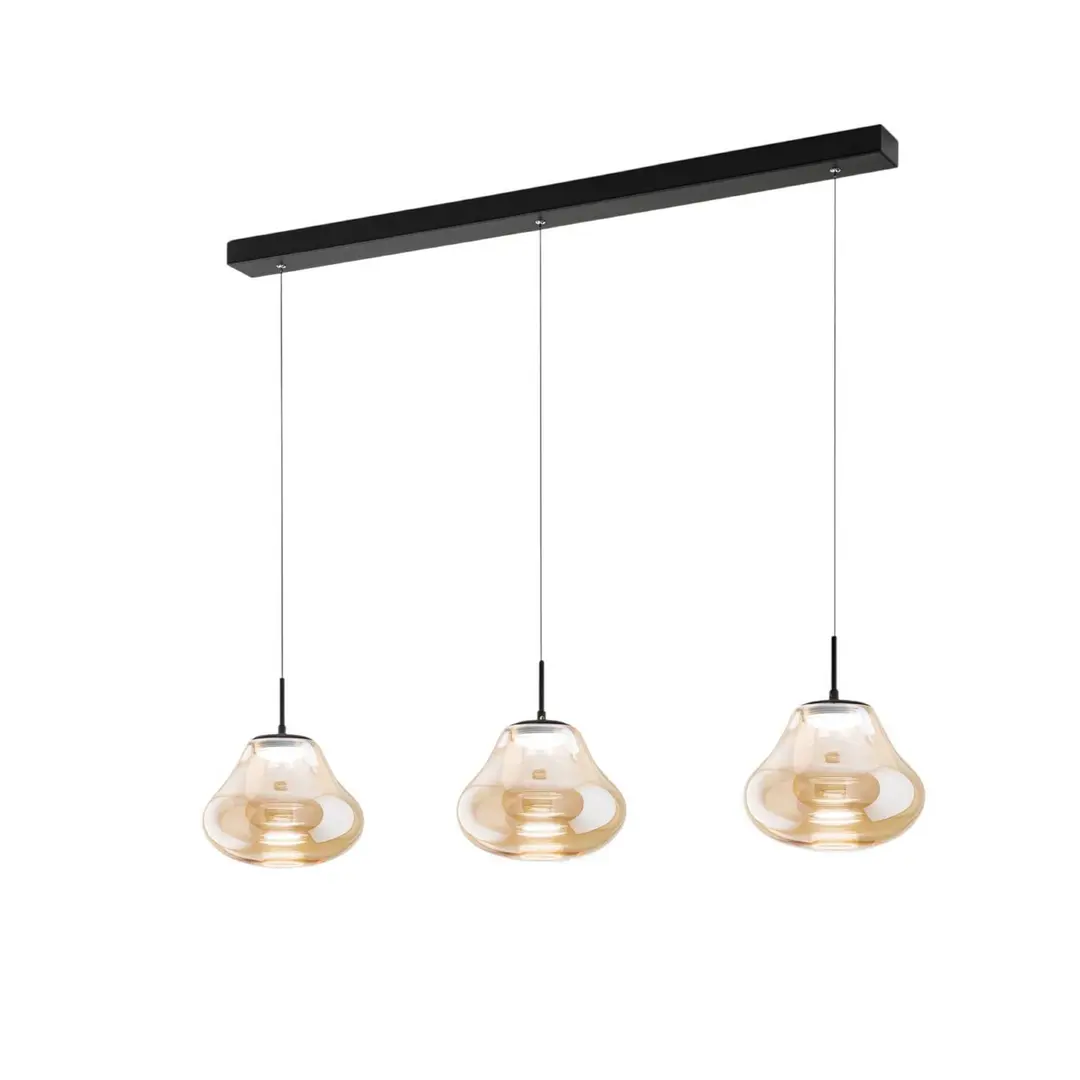 Fabas Luce LED-Pendelleuchte Deva, 3-flg., 115 cm, amber, CCT, dimmbar
