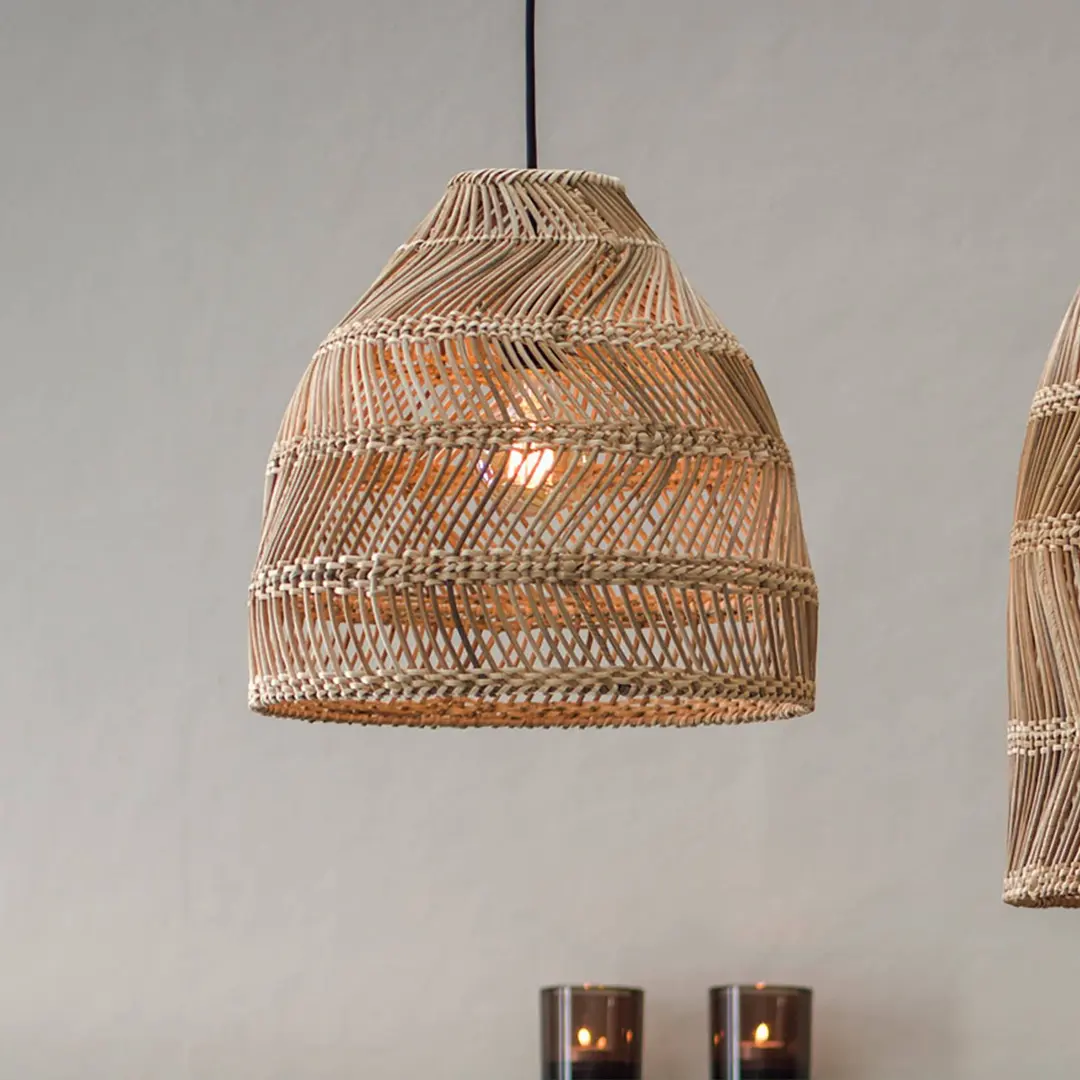 PR Home Außenhängelampe Maja, Rattan, Ø 36 cm, Stecker, IP44