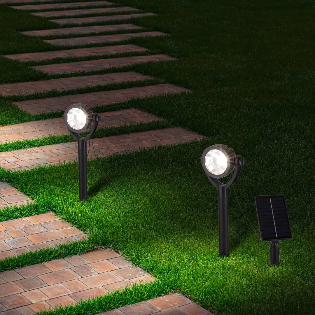 Naeve Leuchten LED-Solar-Erdspießstrahler NOMI, schwarz, 6er-Set, IP44