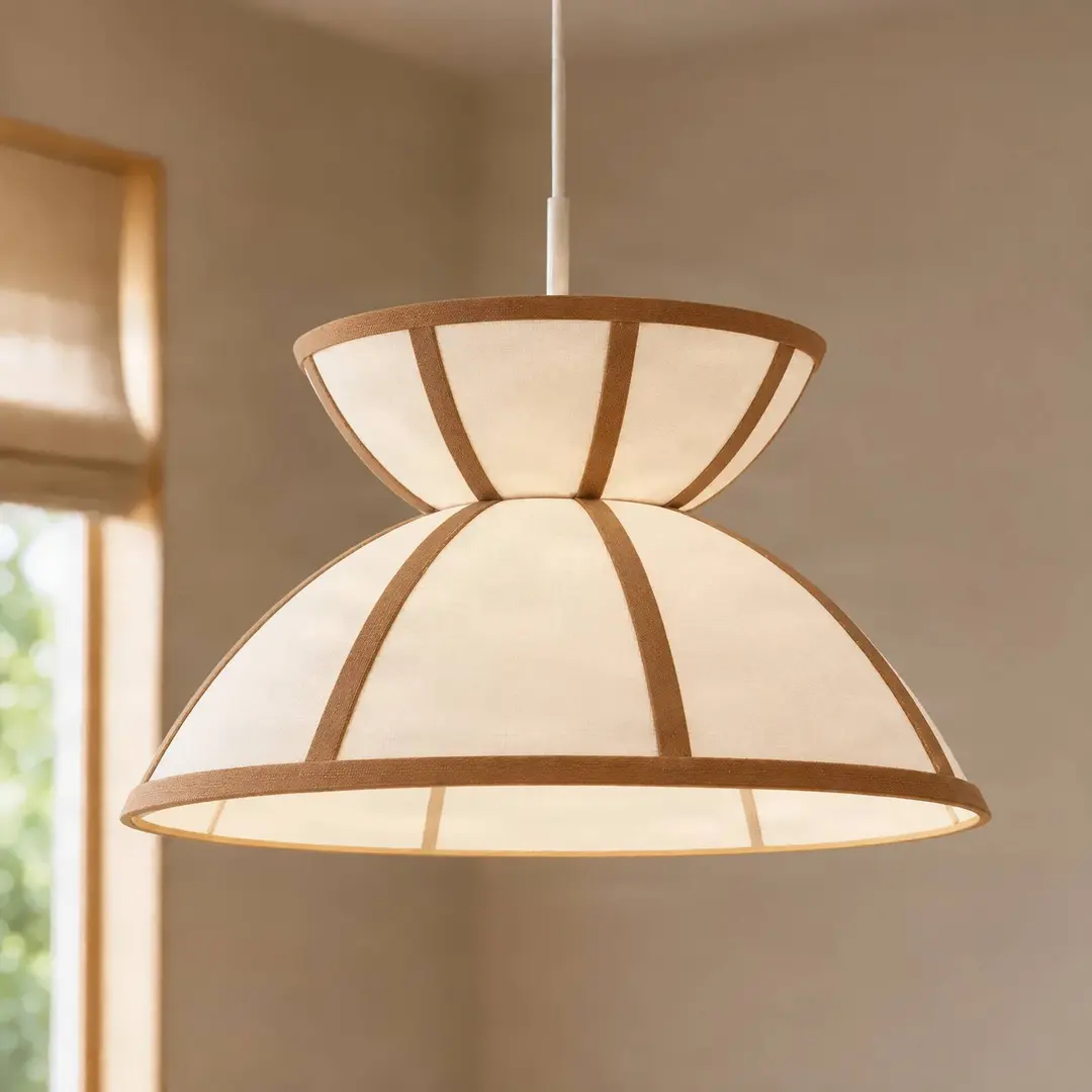 Lucande Hängeleuchte Clarence, Ø 40 cm, beige, Leinen