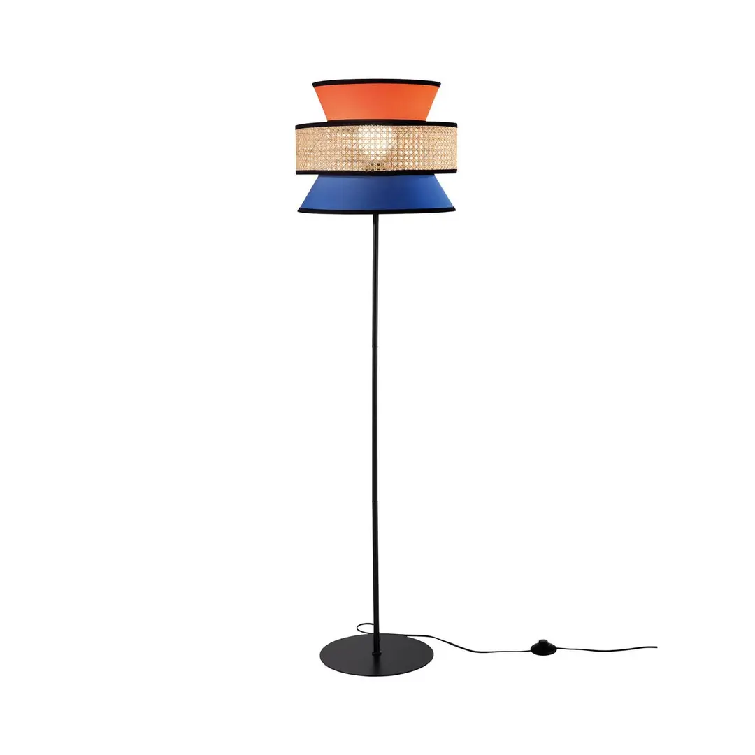 Luce Ambiente Design Stehlampe Gazebo, orange/blau/natur, 147 cm, Stoff/Rattan