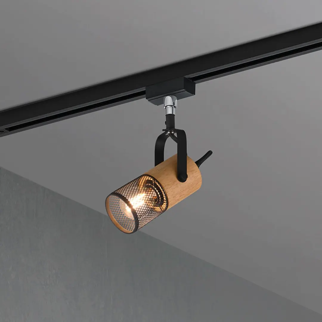 Trio Lighting Schienenstrahler Tosh für DUOline, schwarz matt, Holzdetail