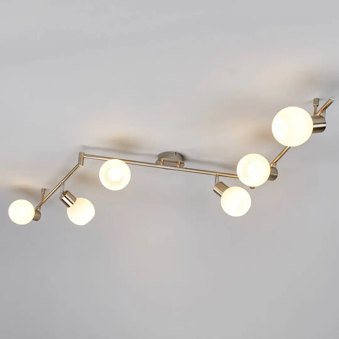 Lindby Deckenlampe Elaina, 180 cm, 6-flg., nickel, Glas, E14