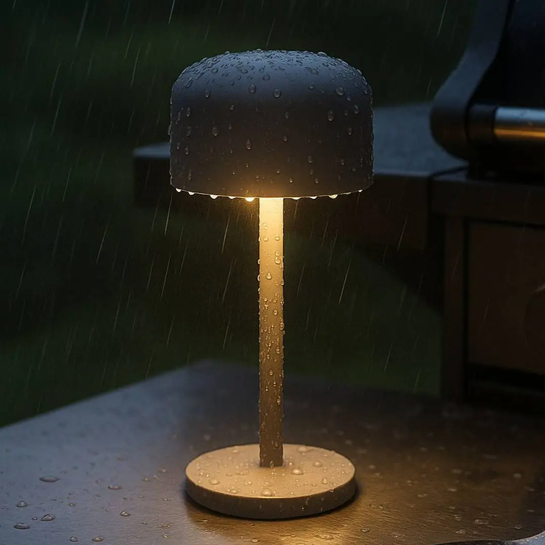 FH Lighting LED-Akku-Tischlampe Finley, sandgrau Höhe 22 cm Metall, IP54