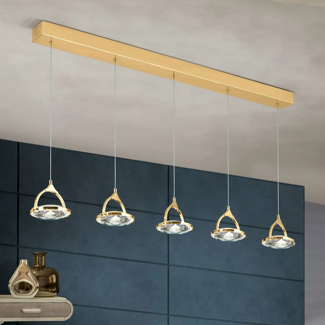 Orion LED-Balkenhängeleuchte Moon, 5-flammig, gold