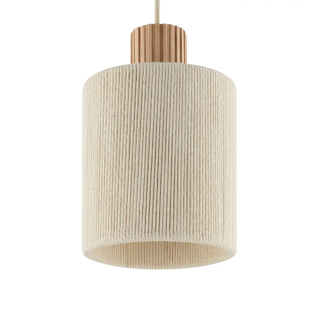 Brilliant Pendelleuchte Arlo, beige, Textil/Holz, Ø 40 cm, 3-flammig