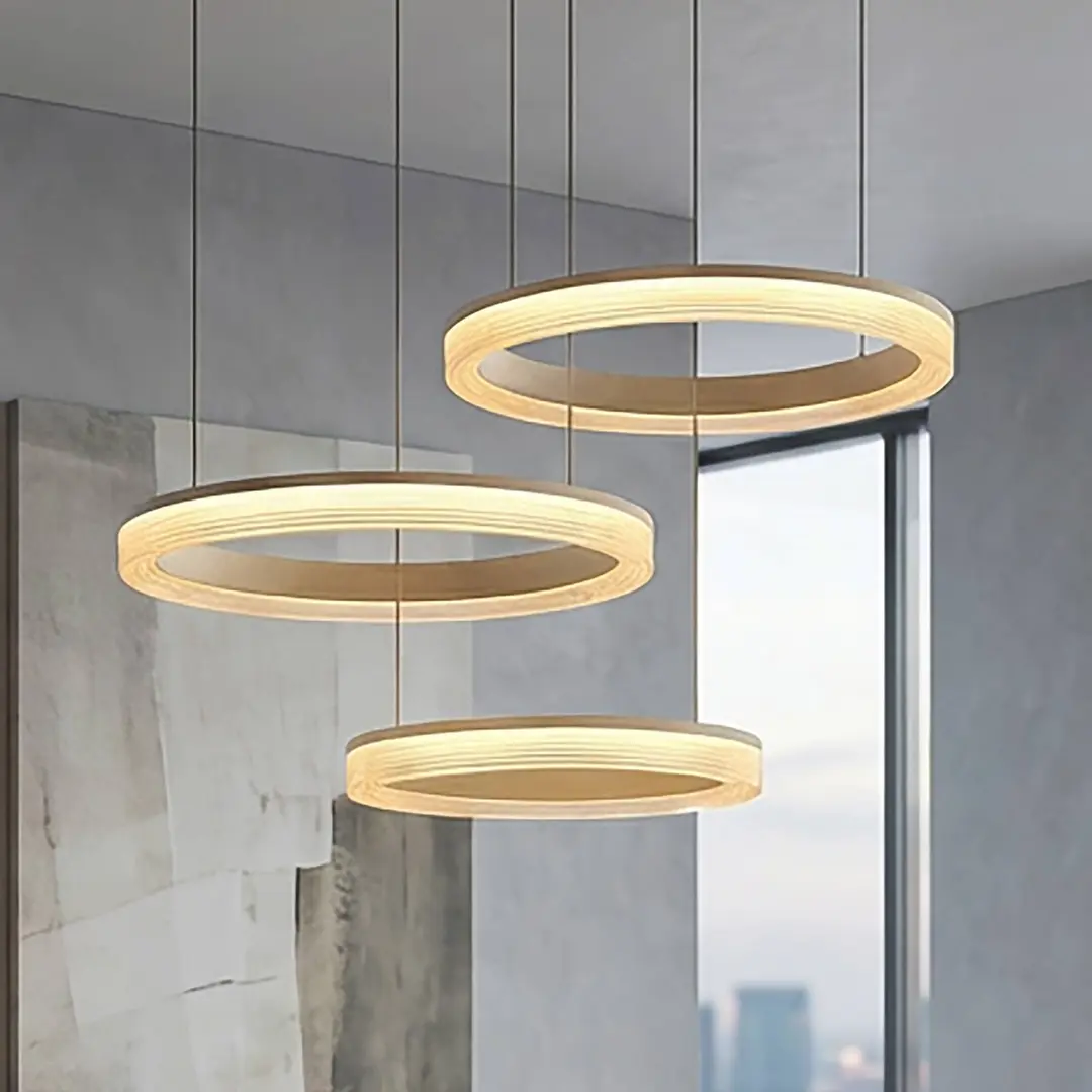 Searchlight LED-Hängeleuchte Lumen Rings 3-fl. sand, CCT, Eisen, dimmbar