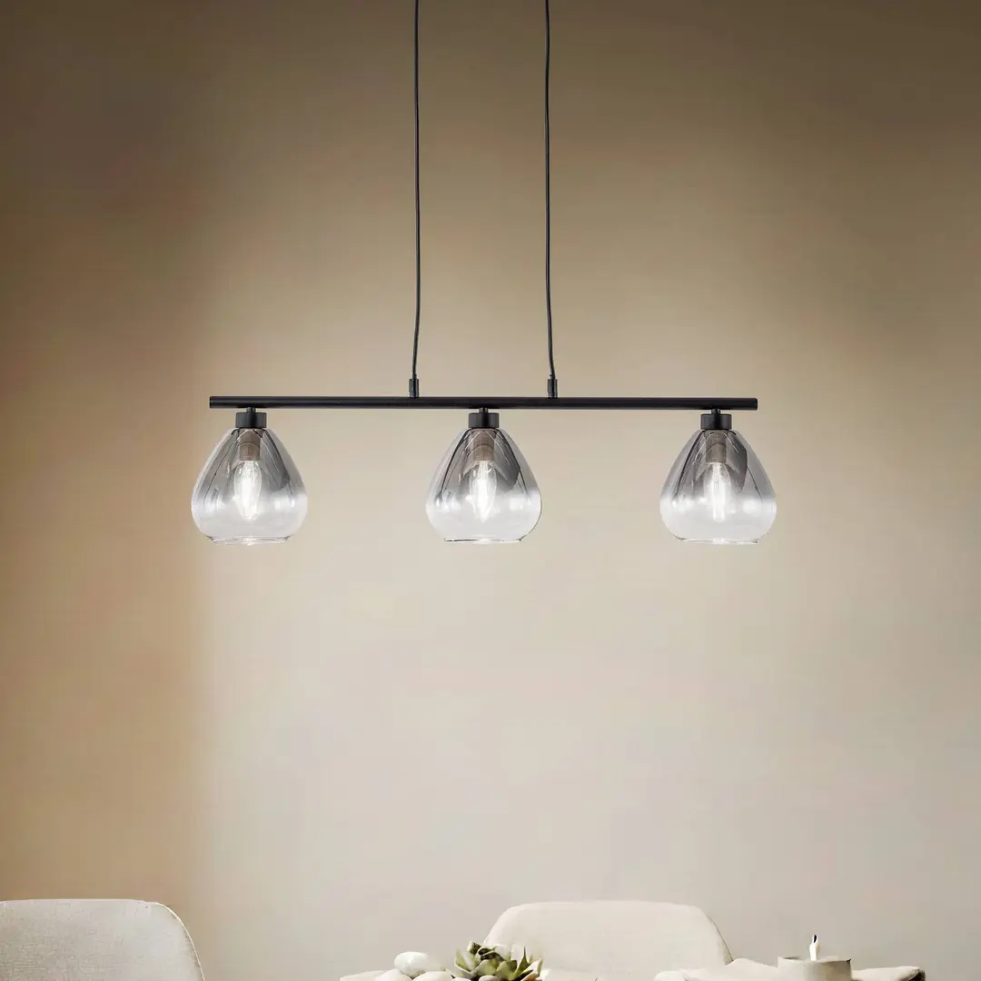 Lindby Hängeleuchte Pendura, schwarz, Glas, Länge 75 cm