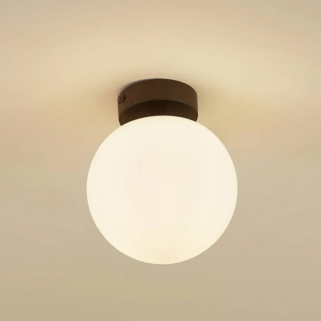 Lucande Deckenlampe Bidolo, schwarz, Glas, Ø 15 cm, IP44