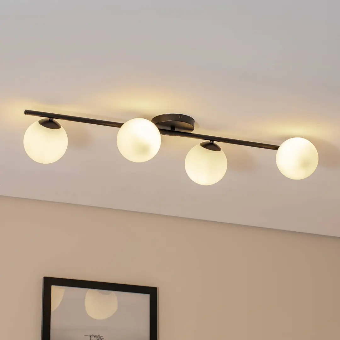 EMIBIG LIGHTING Deckenleuchte Glassy, schwarz/opal, 100 cm, 4-flg., linear