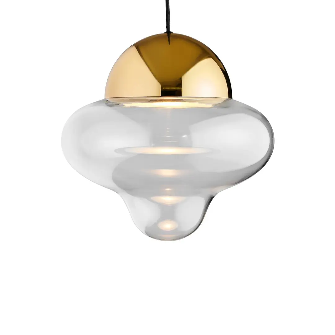 DESIGN BY US LED-Hängeleuchte Nutty XL, klar / goldfarben, Ø 30 cm, Glas