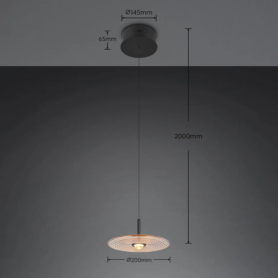 Trio Lighting LED-Pendellampe Sirena, schwarz/amber Ø 20 cm, Glas, CCT