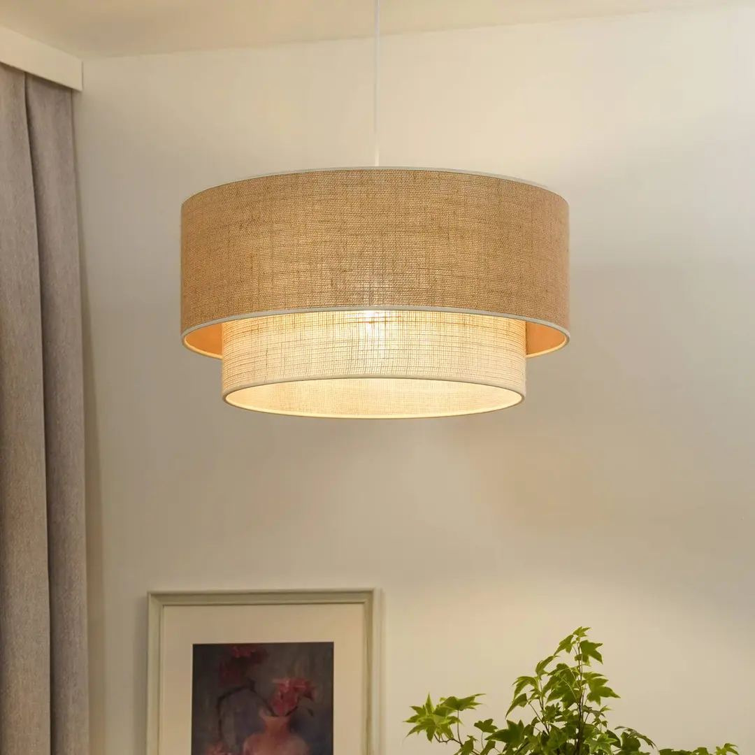 Duolla Pendelleuchte Boho, braun/weiß, Ø 45 cm, Textil
