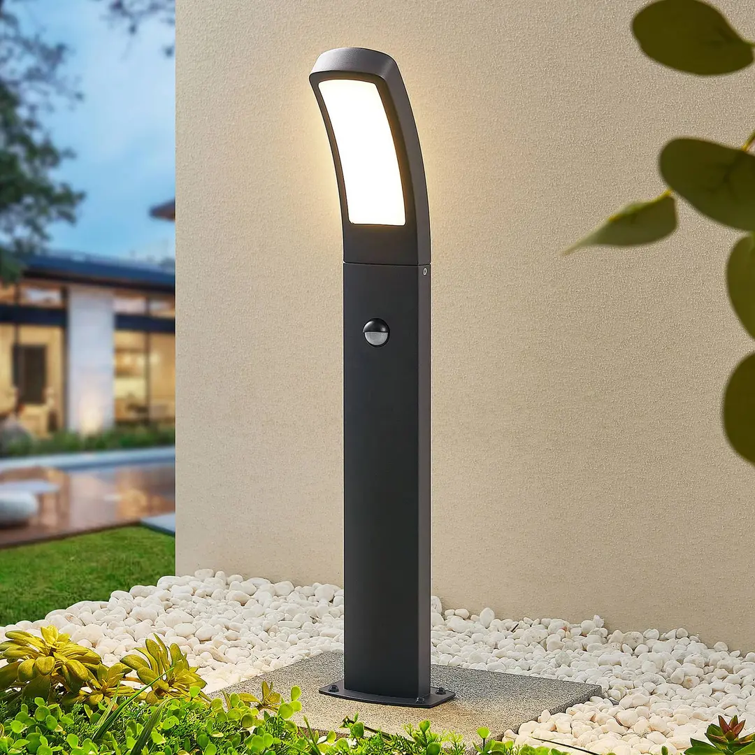 Lindby LED-Sockelleuchte Moshe, 60 cm, anthrazit, Sensor