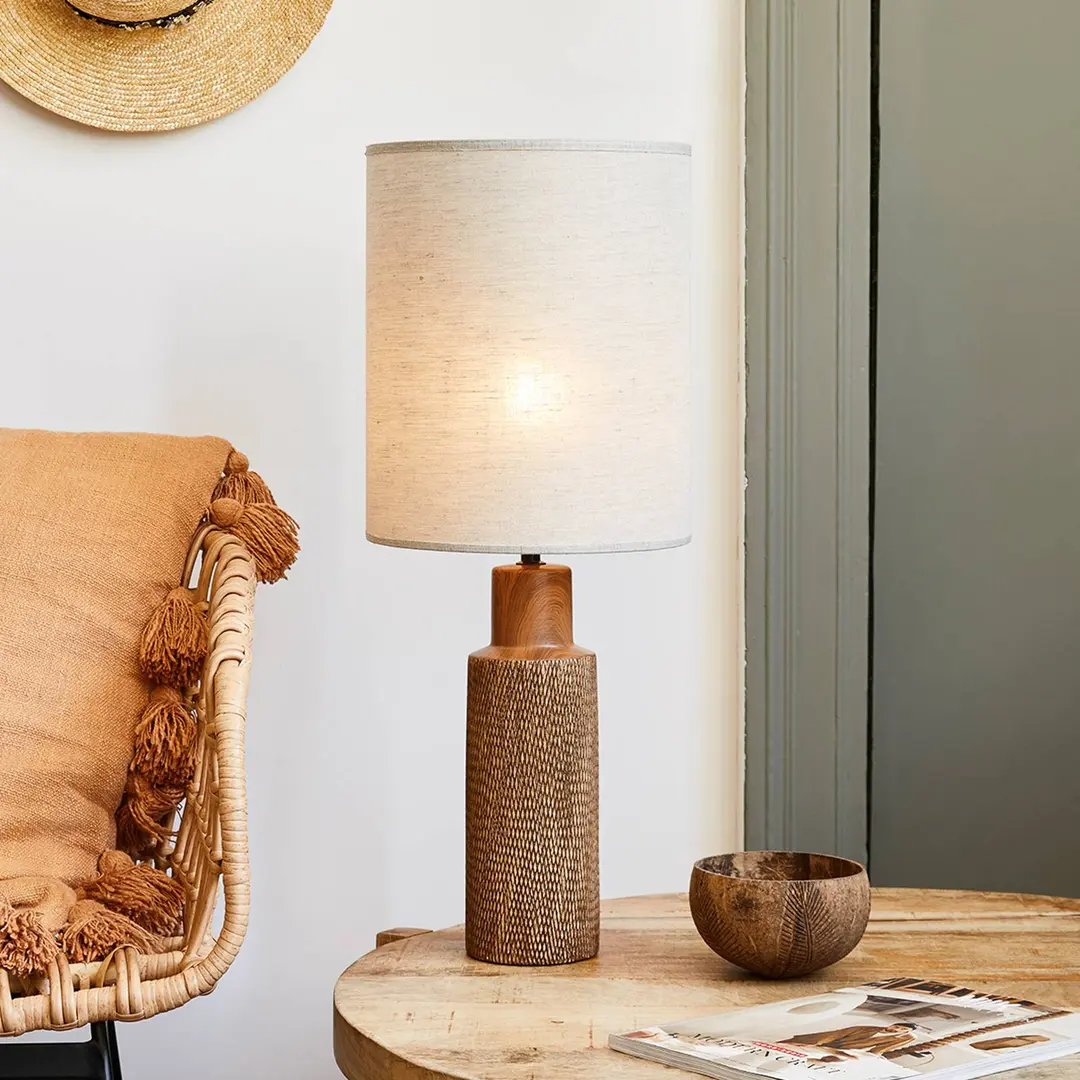 COREP Tischlampe Santal, beige/braun Höhe 63 cm, Leinen/Keramik
