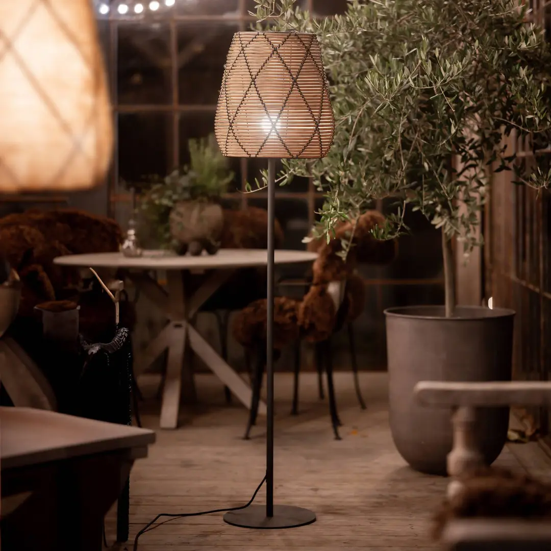 PR Home Terrassenlampe Agnar Lollo, grau, Rattanoptik, 154cm