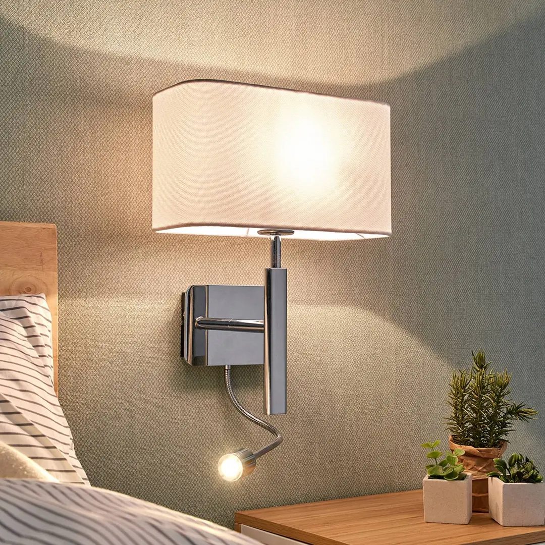 Lucande Wandleuchte Jettka, Höhe 63 cm, Lesearm, Textil