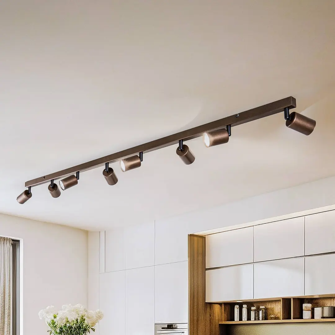 TK Lighting Deckenspot Top, justierbar, braun, achtflammig linear