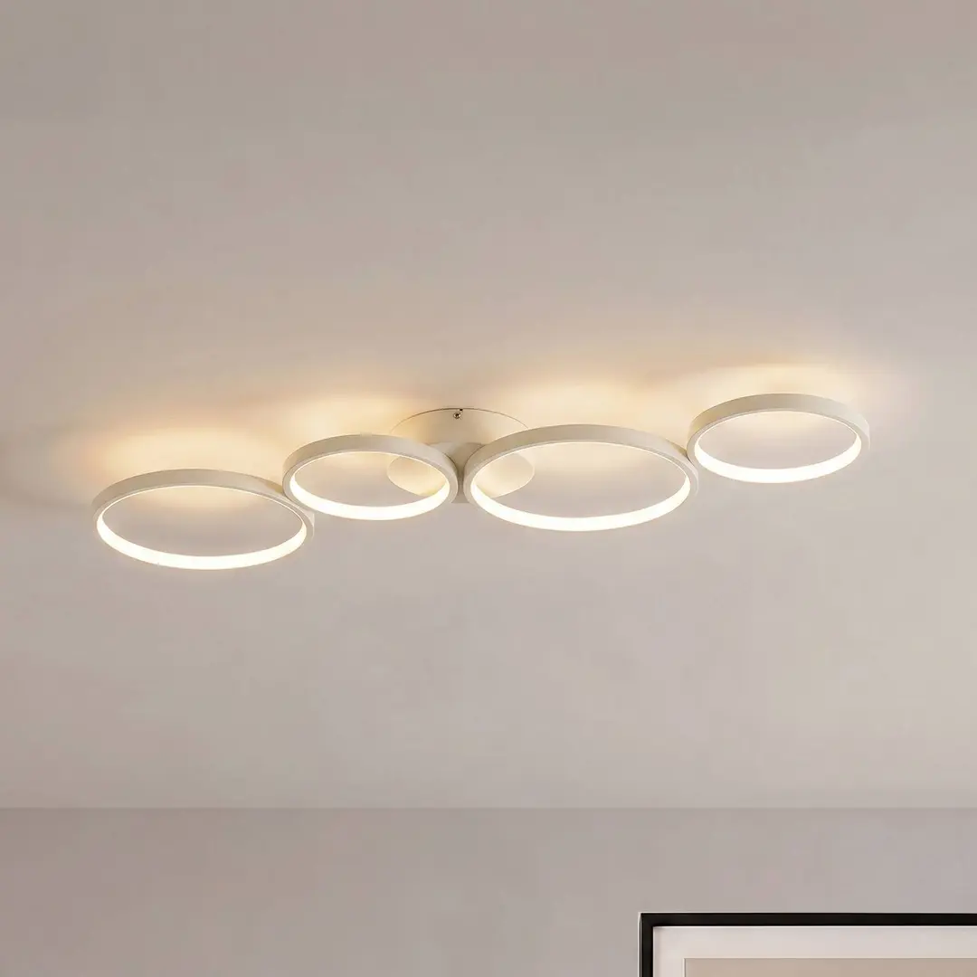 Lindby LED-Deckenleuchte Evengeline, beige, Alu, Länge 88 cm