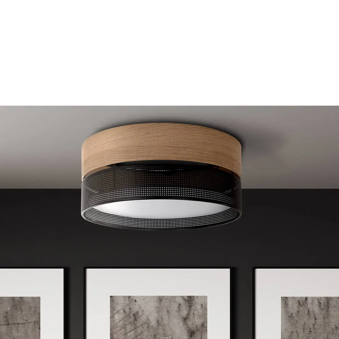 TK Lighting Deckenleuchte Nicol, schwarz, Holzoptik, Ø 50 cm, 4 x E27
