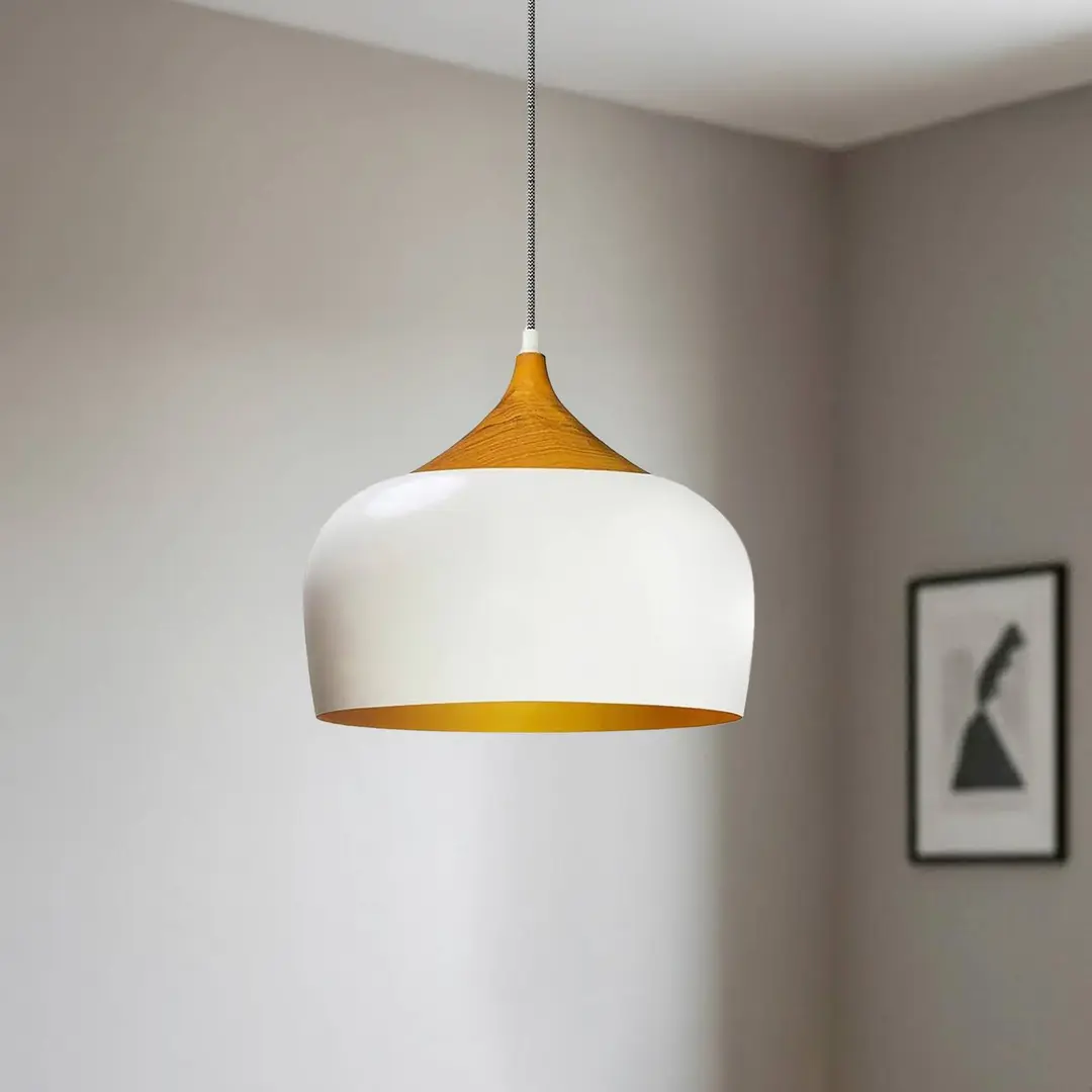 ROYALTECH Hängeleuchte Qwen, weiß/gold, Metall, Ø 30 cm