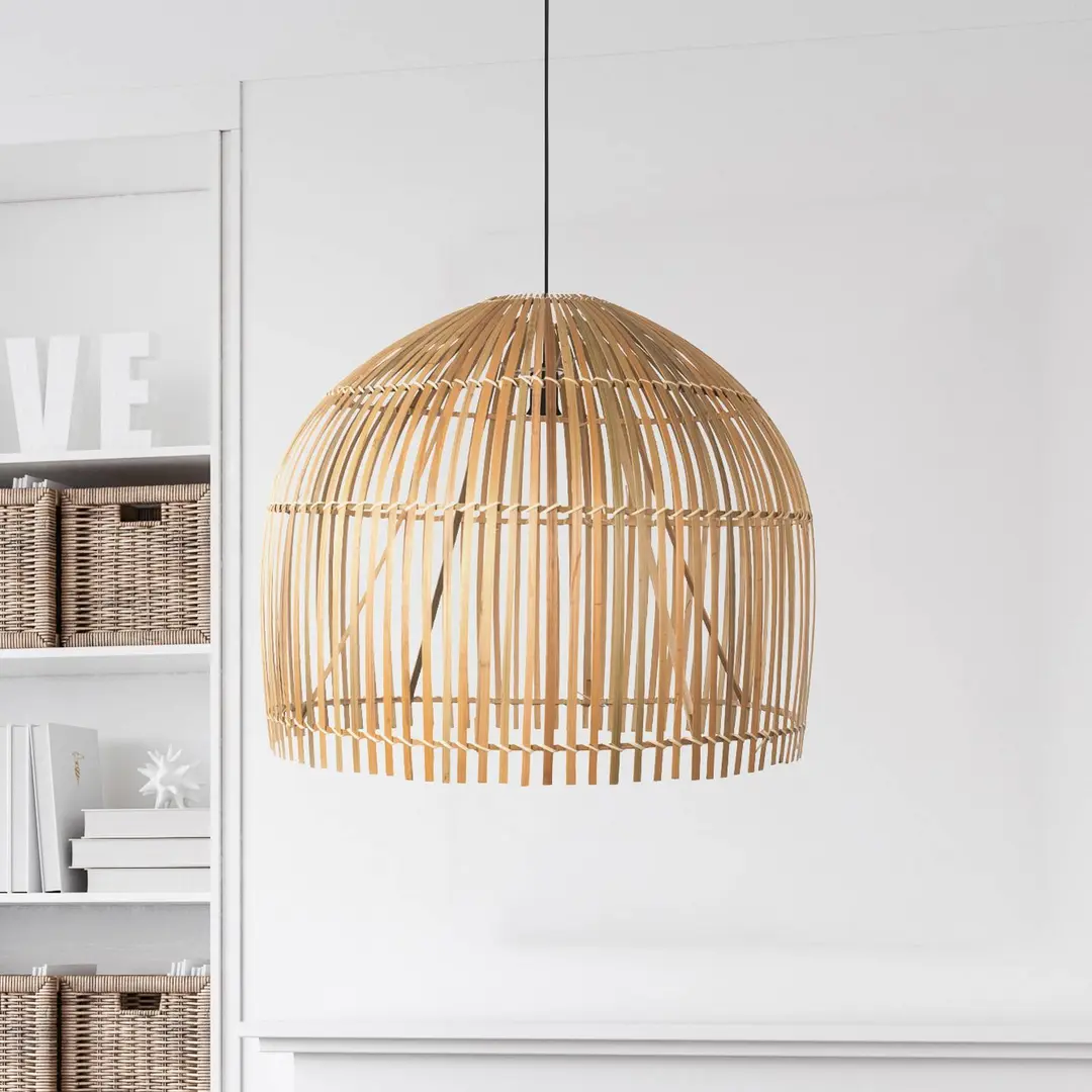 Searchlight Hängeleuchte Bali, Ø 60 cm, Bambus, holz hell, E27