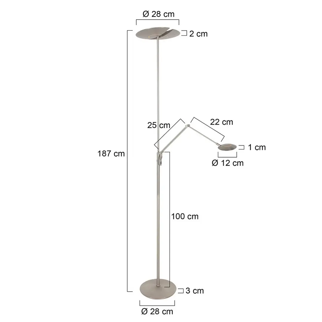 Steinhauer LED-Stehlampe Zenith 2, stahl, Leselampe, CCT, Fernbedienung