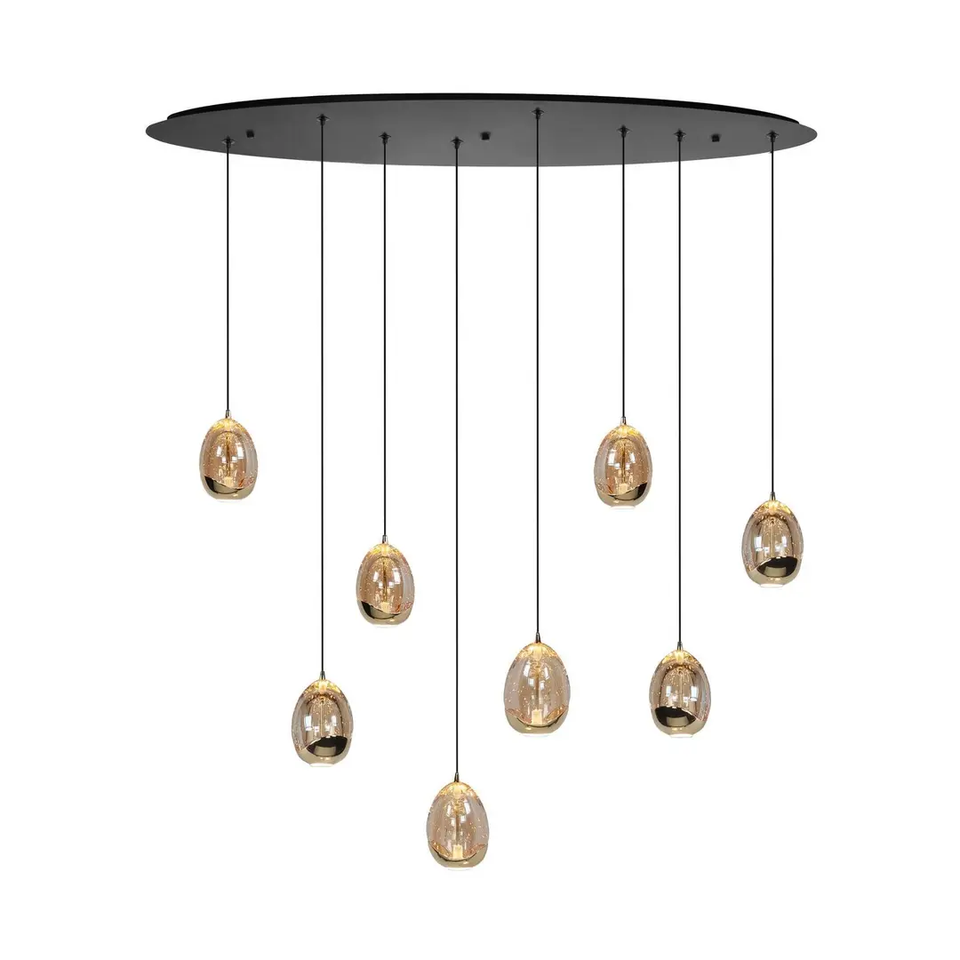 Highlight Hängelampe Golden Egg, amber/gold, Länge 100 cm, 8-flg. Glas